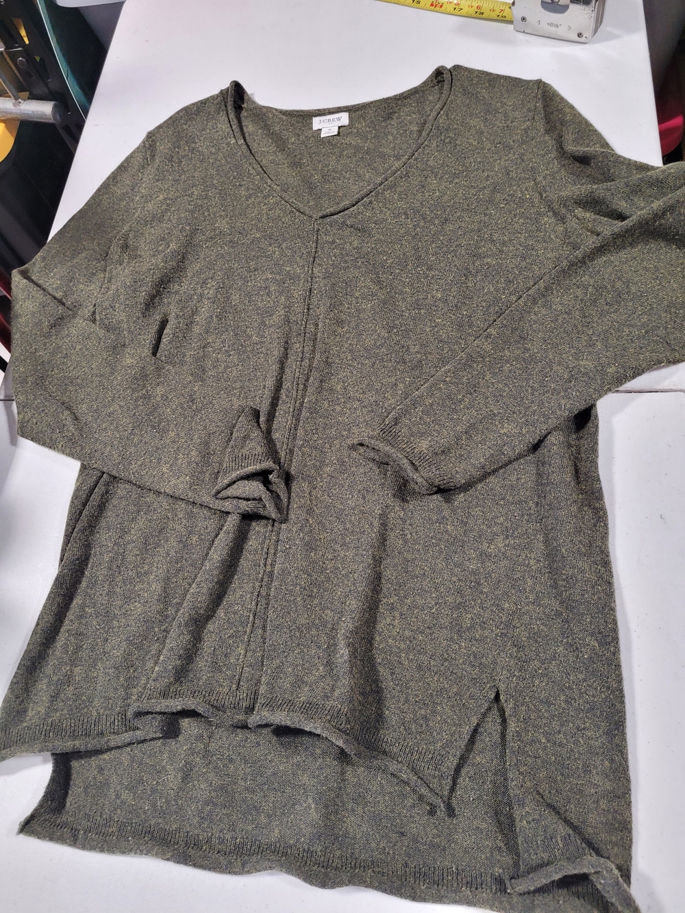 J. Crew Olive Green V-Neck Lightweight Sweater